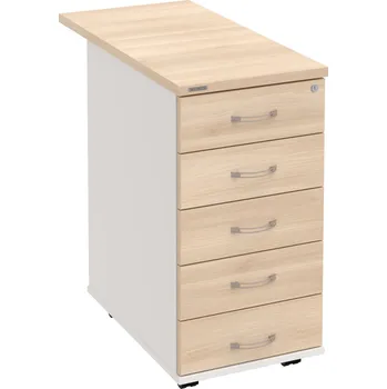 Zásuvkový kontejner K 35 C N 80 – Kontejner, 5 zásuvek, cent. zamykání, léta napříč, hl. 80 cm - Akát , Bílá , USN – Hobis