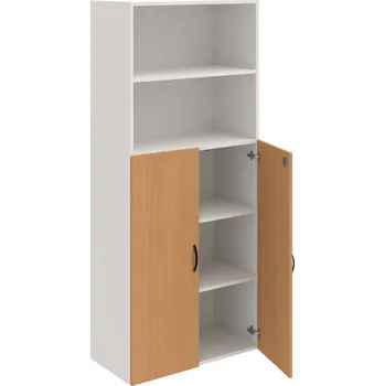 Policová skříň DZ 5 80 04 – Skříň policová dvéřová 185 × 80 cm - Buk , Bílá , UCO – černá