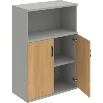 Policová skříň S 3 80 02 – Skříň policová dvéřová 115,2 × 80 cm - Dub , Šedá , UCO – černá