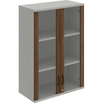 Policová skříň SZ 3 80 04 H – Skříň policová dvéřová 115,2 × 80 cm - Ořech , Šedá , UCO – černá