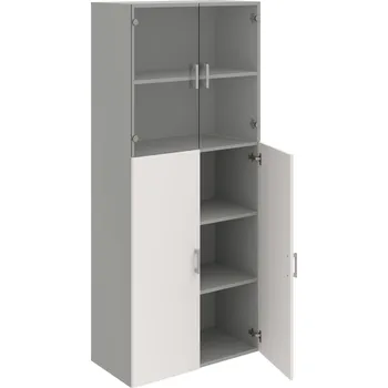 Policová skříň D 5 80 08 – Skříň policová dvéřová 185 × 80 cm - Bílá , Šedá , USH – hranatá