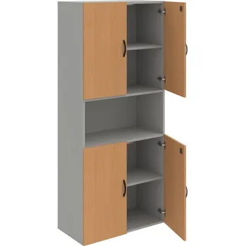 Policová skříň DZ 5 80 05 – Skříň policová dvéřová 185 × 80 cm - Buk , Šedá , UCO – černá