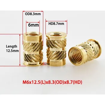 Matice Mosazná lisovací matice do plastu s límcem 12.5 mm, M6 (OD 8.3 mm, HD 8.7 mm)