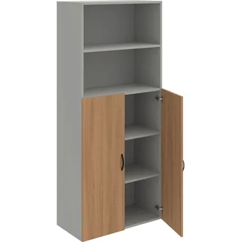 Policová skříň D 5 80 04 – Skříň policová dvéřová 185 × 80 cm - Višeň , Šedá , UCO – černá