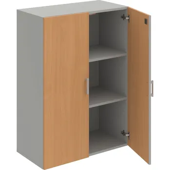 Policová skříň DZ 3 80 01 – Skříň policová dvéřová 111 × 80 cm - Buk , Šedá , USH – hranatá