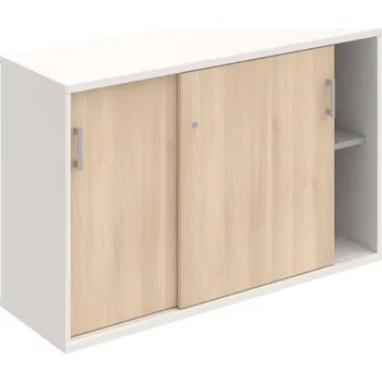 Policová skříň SZ 2 120 02 – Skříňka s posuv. dveřmi 76,8 × 120 cm - Akát , Bílá , USH – hranatá