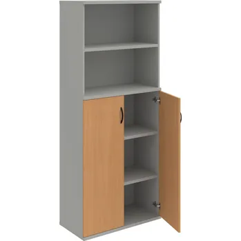 Policová skříň S 5 80 04 – Skříň policová dvéřová 192 × 80 cm - Buk , Šedá , UCO – černá