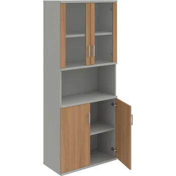 Policová skříň S 5 80 07 – Skříň policová dvéřová 192 × 80 cm - Višeň , Šedá , USH – hranatá