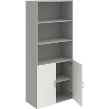Policová skříň D 5 80 03 – Skříň policová dvéřová 185 × 80 cm - Bílá , Šedá , USH – hranatá