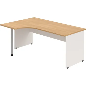 Psací stůl GE 1800 60 P – Stůl ergo 180 × 120 cm, pravý - Dub , Bílá , Šedý kov