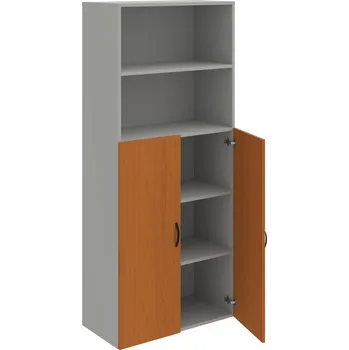 Policová skříň D 5 80 04 – Skříň policová dvéřová 185 × 80 cm - Třešeň , Šedá , UCO – černá