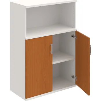 Policová skříň S 3 80 02 – Skříň policová dvéřová 115,2 × 80 cm - Třešeň , Bílá , USH – hranatá