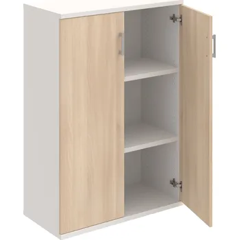 Policová skříň S 3 80 01 – Skříň policová dvéřová 115,2 × 80 cm - Akát , Bílá , USH – hranatá