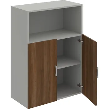 Policová skříň D 3 80 02 – Skříň policová dvéřová 111 × 80 cm - Ořech , Šedá , USH – hranatá