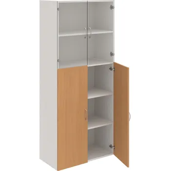 Policová skříň D 5 80 08 – Skříň policová dvéřová 185 × 80 cm - Buk , Bílá , USN – Hobis