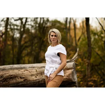 Dámská halenka Nelly Lněný top s mašlí - Bílá velikost: L