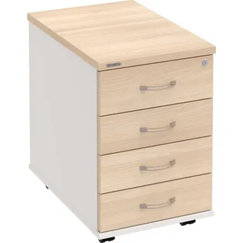 Zásuvkový kontejner K 34 C N – Kontejner, 4 zásuvky, cent. zamykání, léta napříč, hl. 60 cm - Akát , Bílá , USN – Hobis