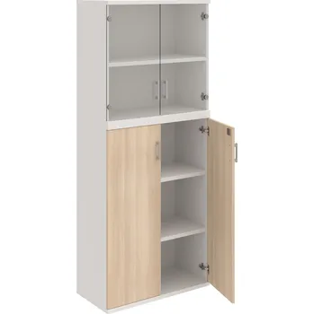 Policová skříň SZ 5 80 11 – Skříň policová dvéřová 192 × 80 cm - Akát , Bílá , USH – hranatá