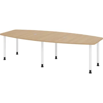 Jednací stůl Konferenční stolek, soudkovitý tvar, rám na šesti nohách, 2800 x 1300 x 720 mm, dub/bílý