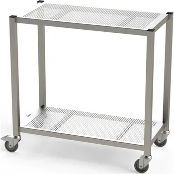 Nerez přepravní vozík do čistých prostor, 2 úrovně, s perforovanými policemi, 1200 x 500 x 1000 mm