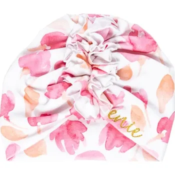 Čepice ENIE BABY dívčí čepice Turban Pink Leaves 6-9m