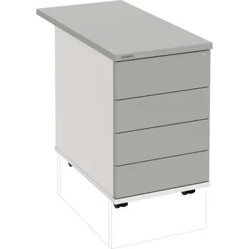 Zásuvkový kontejner K 34 C PTO P 80 – Kontejner, 4 zásuvky, cent. zamykání, bezúchytkové otevírání, léta podél, hl. 80 cm - Šedá , Bílá