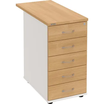 Zásuvkový kontejner K 35 C P 80 – Kontejner, 5 zásuvek, cent. zamykání, léta podél, hl. 80 cm - Dub , Bílá , USN – Hobis