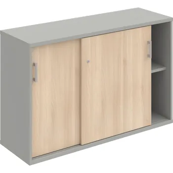 Policová skříň SZ 2 120 02 – Skříňka s posuv. dveřmi 76,8 × 120 cm - Akát , Šedá , USH – hranatá