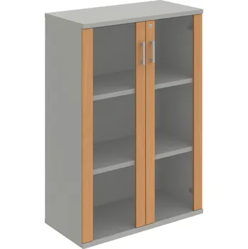 Policová skříň SZ 3 80 04 – Skříň policová dvéřová 115,2 × 80 cm - Buk , Šedá , USH – hranatá