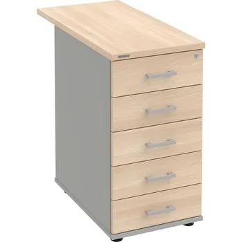 Zásuvkový kontejner K 35 C P 80 – Kontejner, 5 zásuvek, cent. zamykání, léta podél, hl. 80 cm - Akát , Šedá , USH – hranatá