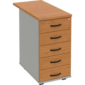 Zásuvkový kontejner K 35 C N 80 – Kontejner, 5 zásuvek, cent. zamykání, léta napříč, hl. 80 cm - Olše , Šedá , UCO – černá