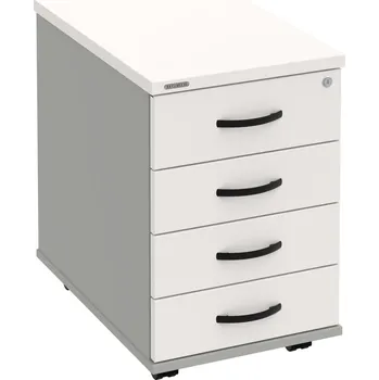 Zásuvkový kontejner K 34 C N – Kontejner, 4 zásuvky, cent. zamykání, léta napříč, hl. 60 cm - Bílá , Šedá , UCO – černá