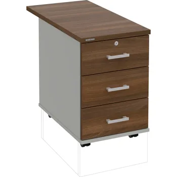 Zásuvkový kontejner K 33 Z N 80 – Kontejner, 3 zásuvky, uzamykatelný, léta napříč, hl. 80 cm - Ořech , Šedá , USH – hranatá