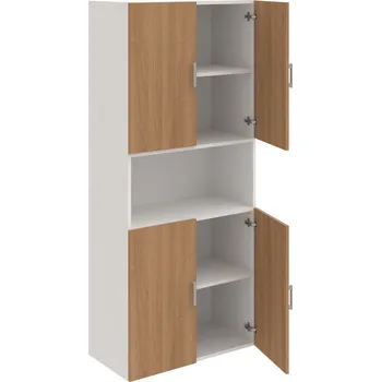 Policová skříň D 5 80 05 – Skříň policová dvéřová 185 × 80 cm - Višeň , Bílá , USH – hranatá