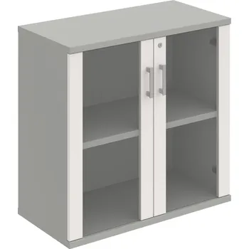 Policová skříň SZ 2 80 02 – Skříň policová dvéřová 76,8 × 80 cm - Bílá , Šedá , USH – hranatá