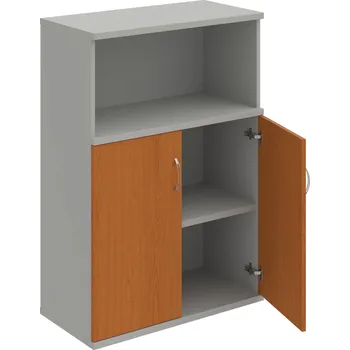 Policová skříň S 3 80 02 – Skříň policová dvéřová 115,2 × 80 cm - Třešeň , Šedá , USN – Hobis