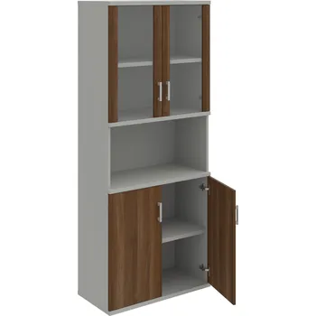 Policová skříň S 5 80 07 – Skříň policová dvéřová 192 × 80 cm - Ořech , Šedá , USH – hranatá