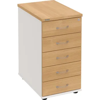 Zásuvkový kontejner K 35 C P – Kontejner, 5 zásuvek, cent. zamykání, léta podél, hl. 60 cm - Dub , Bílá , USN – Hobis