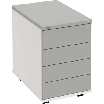 Zásuvkový kontejner K 34 C PTO N – Kontejner, 4 zásuvky, cent. zamykání, bezúchytkové otevírání, léta napříč, hl. 60 cm - Šedá , Bílá