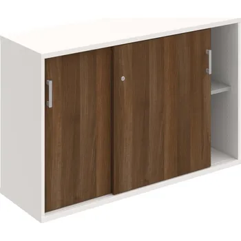 Policová skříň SZ 2 120 02 – Skříňka s posuv. dveřmi 76,8 × 120 cm - Ořech , Bílá , USH – hranatá