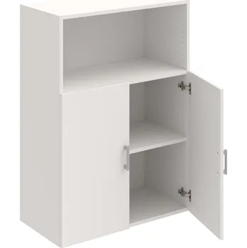Policová skříň D 3 80 02 – Skříň policová dvéřová 111 × 80 cm - Bílá , Bílá , USH – hranatá