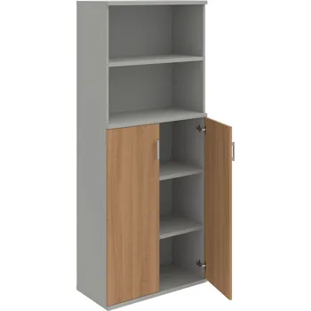 Policová skříň S 5 80 04 – Skříň policová dvéřová 192 × 80 cm - Višeň , Šedá , USH – hranatá