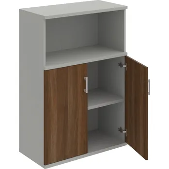 Policová skříň S 3 80 02 – Skříň policová dvéřová 115,2 × 80 cm - Ořech , Šedá , USH – hranatá