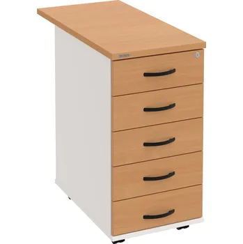 Zásuvkový kontejner K 35 C N 80 – Kontejner, 5 zásuvek, cent. zamykání, léta napříč, hl. 80 cm - Buk , Bílá , UCO – černá