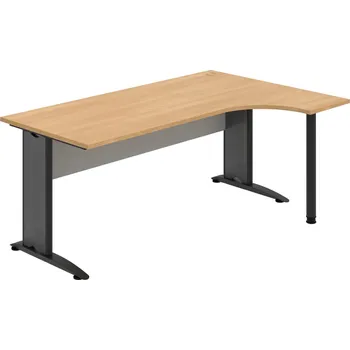 Psací stůl CE 1800 L – Stůl ergo levý 180 × 120 cm - Dub , Šedá , Černý kov
