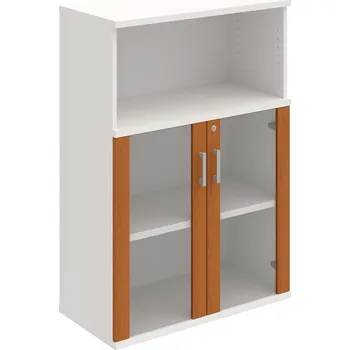 Policová skříň SZ 3 80 05 – Skříň policová dvéřová 115,2 × 80 cm - Třešeň , Bílá , USH – hranatá