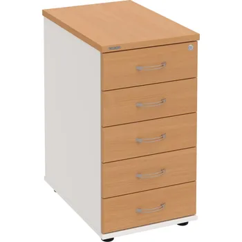 Zásuvkový kontejner K 35 C P – Kontejner, 5 zásuvek, cent. zamykání, léta podél, hl. 60 cm - Buk , Bílá , USN – Hobis