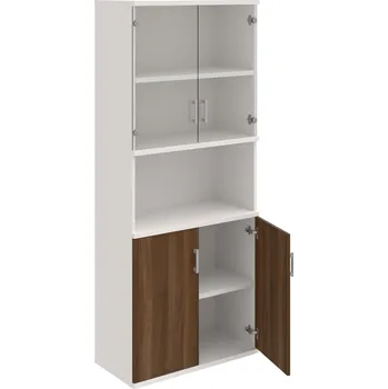 Policová skříň S 5 80 10 – Skříň policová dvéřová 192 × 80 cm - Ořech , Bílá , USH – hranatá