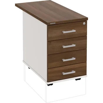 Zásuvkový kontejner K 34 C P 80 – Kontejner, 4 zásuvky, cent. zamykání, léta podél, hl. 80 cm - Ořech , Bílá , USH – hranatá