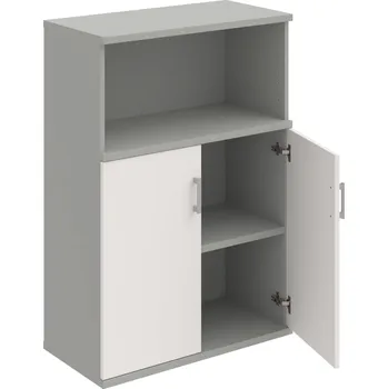 Policová skříň S 3 80 02 – Skříň policová dvéřová 115,2 × 80 cm - Bílá , Šedá , USH – hranatá